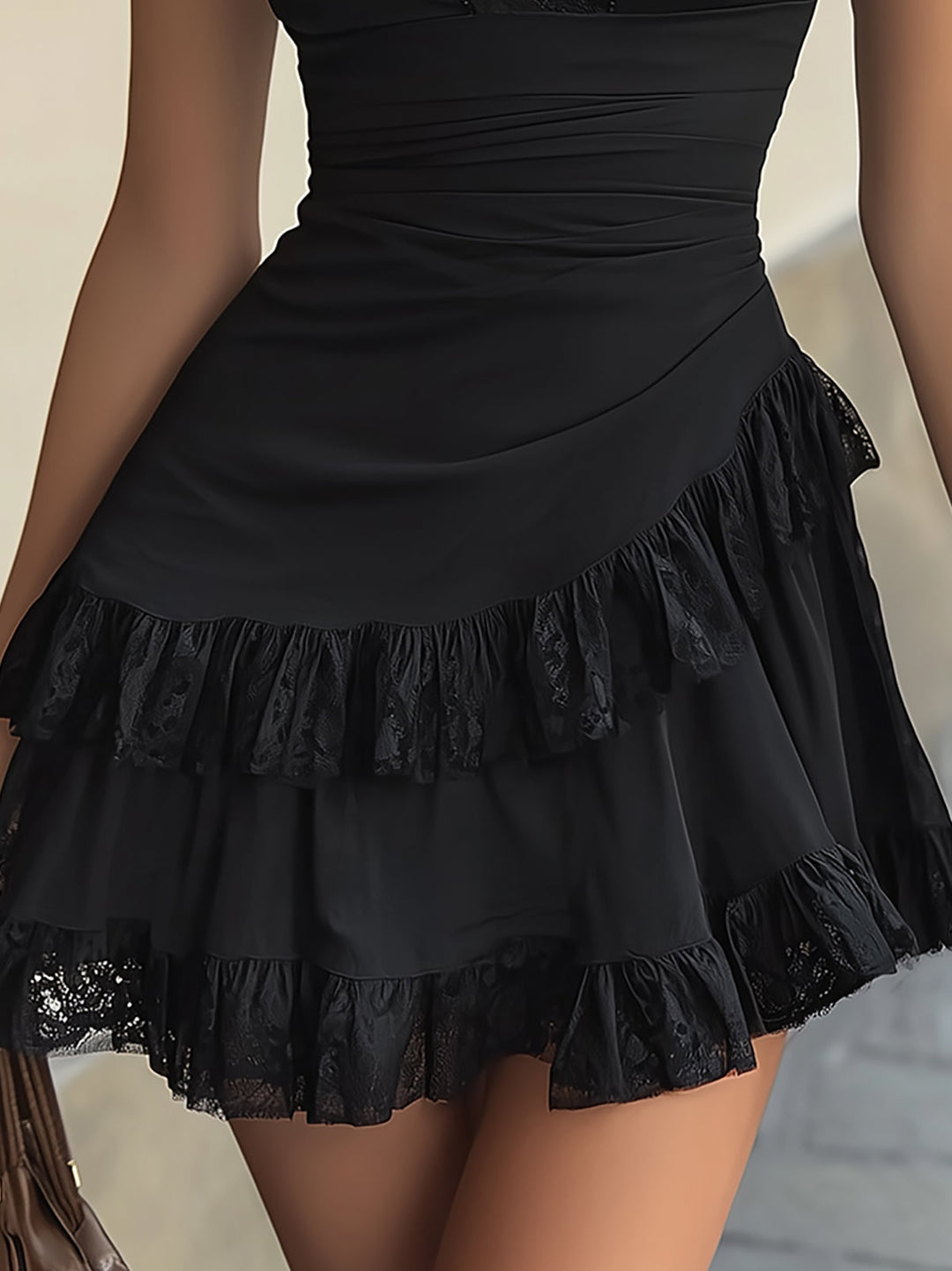 Estelle | V-Neck Mini Dress with Black Ruffle Accents