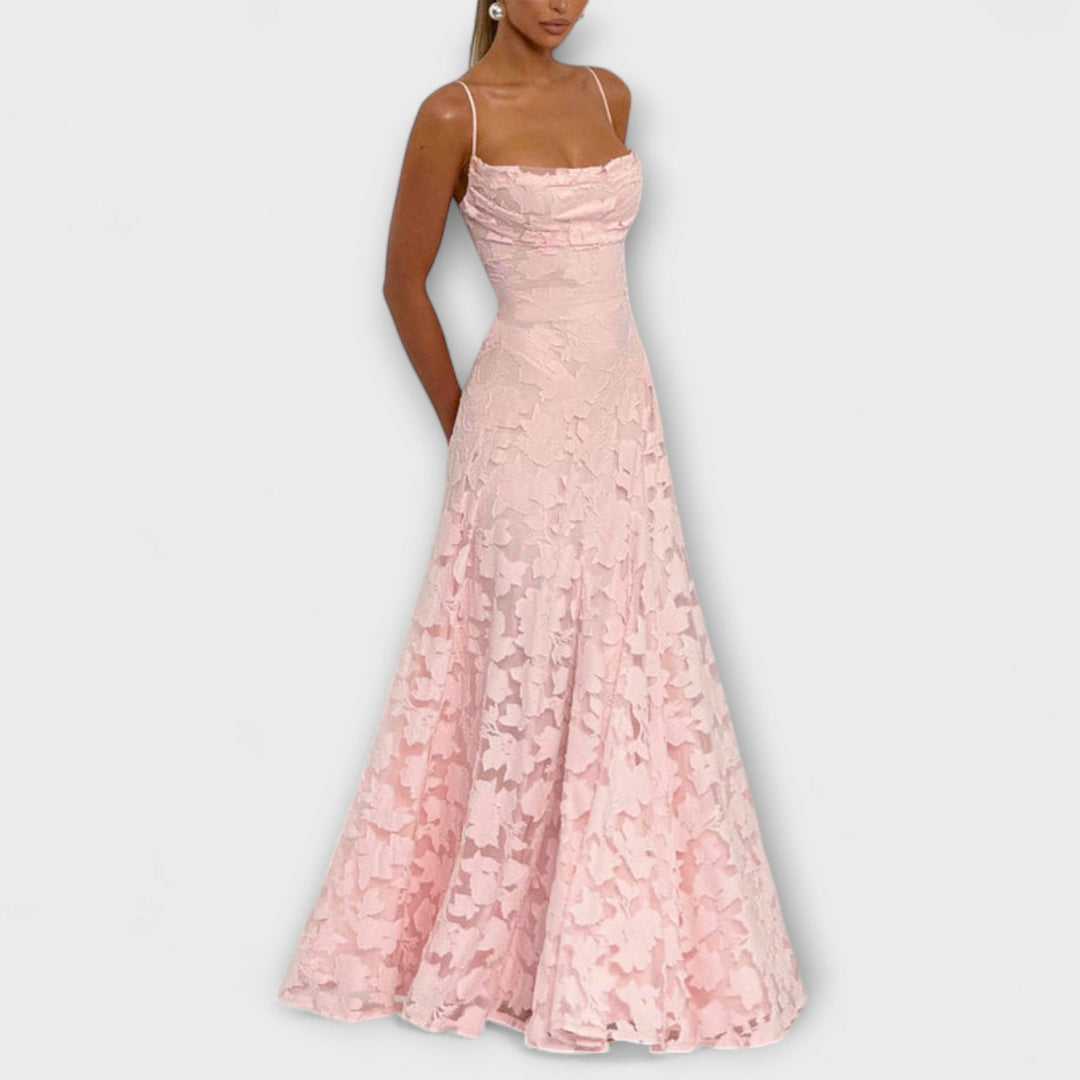 Kairi - Stylish Floral Lace Maxi Dress with Spaghetti Straps