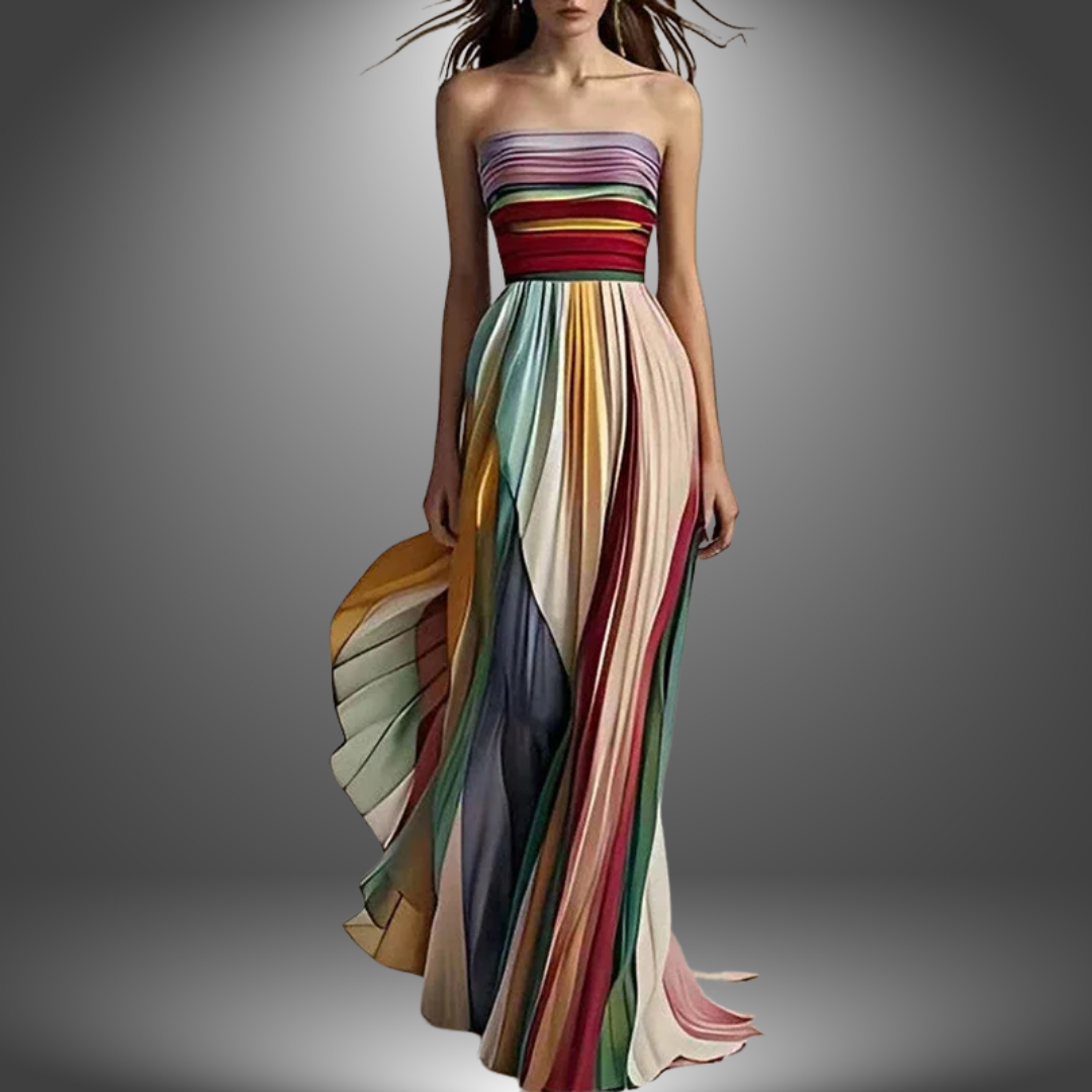Clover - Chic Rainbow Off-Shoulder Party Dress