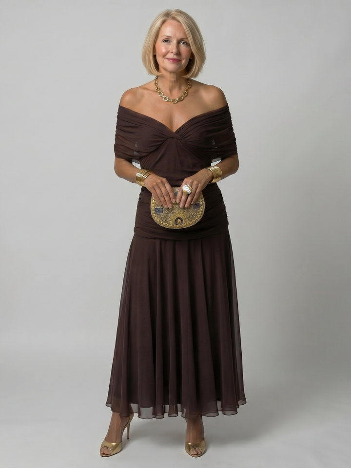 Violet & Grace™ | Off Shoulder Flow Midi Dress