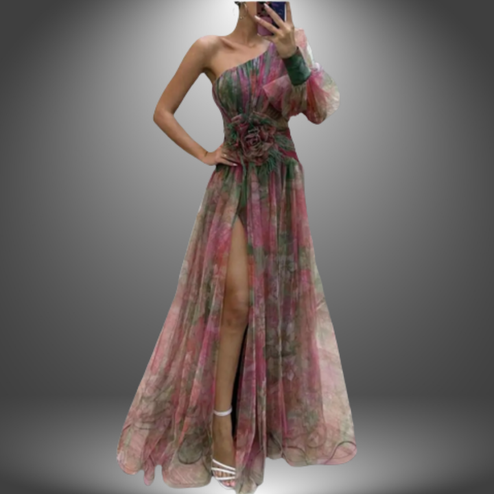 Indigo - Elegant One-Shoulder Tie-Dye Party Dress