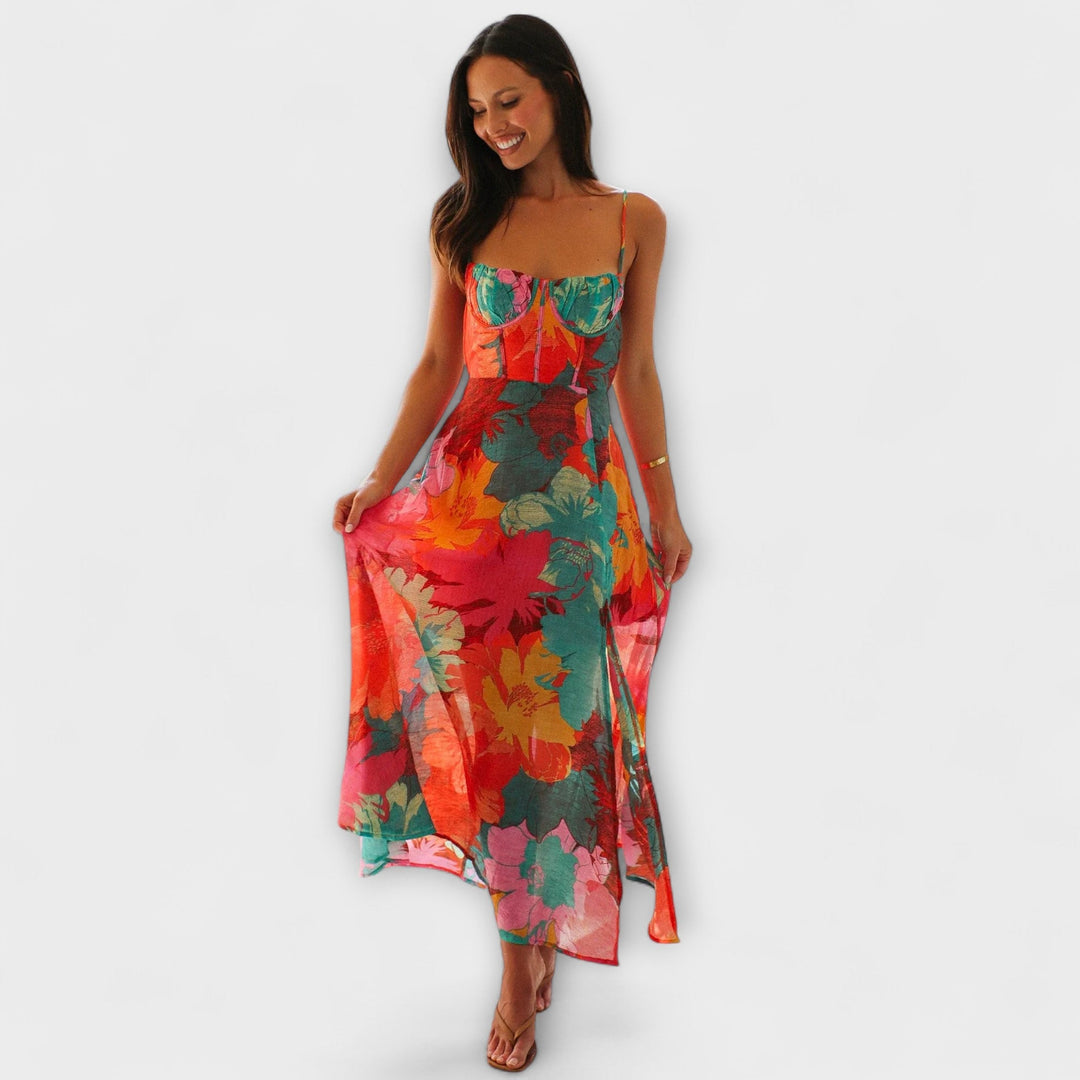 Audrey - Floral Print Strap Dress for Women - Stylish and Alluring