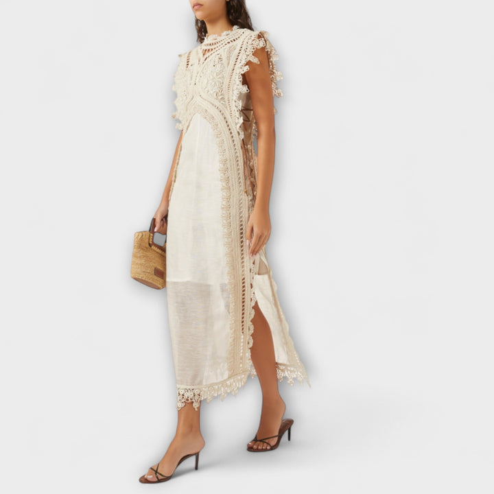Mira - Woven Hollow Organza Maxi Dress