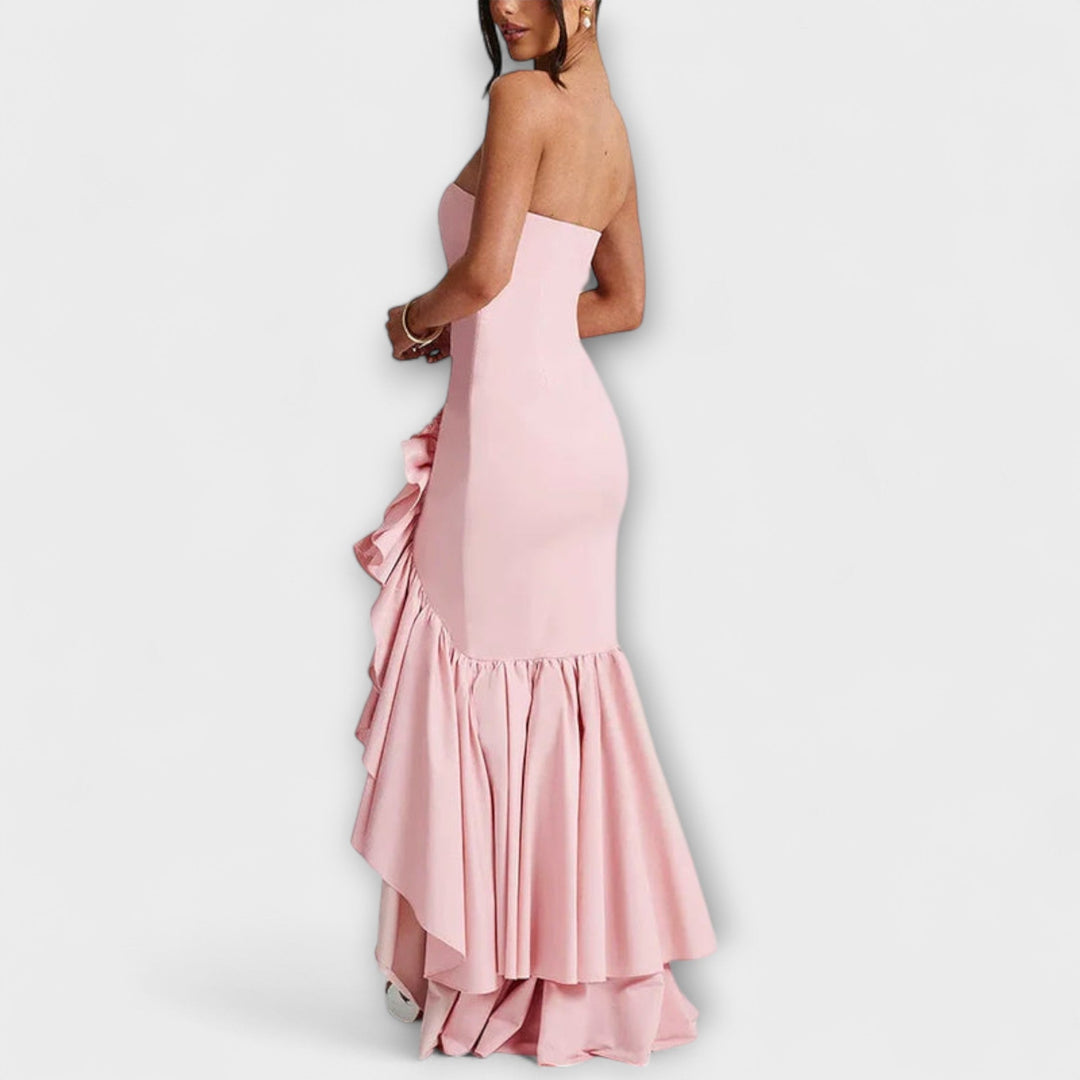 Zuri - Off-Shoulder Slim Fit Maxi Dress with Asymmetrical Hem