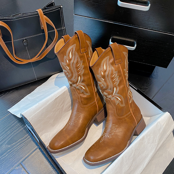 Genevieve - Embroidered Mid-Calf Boots