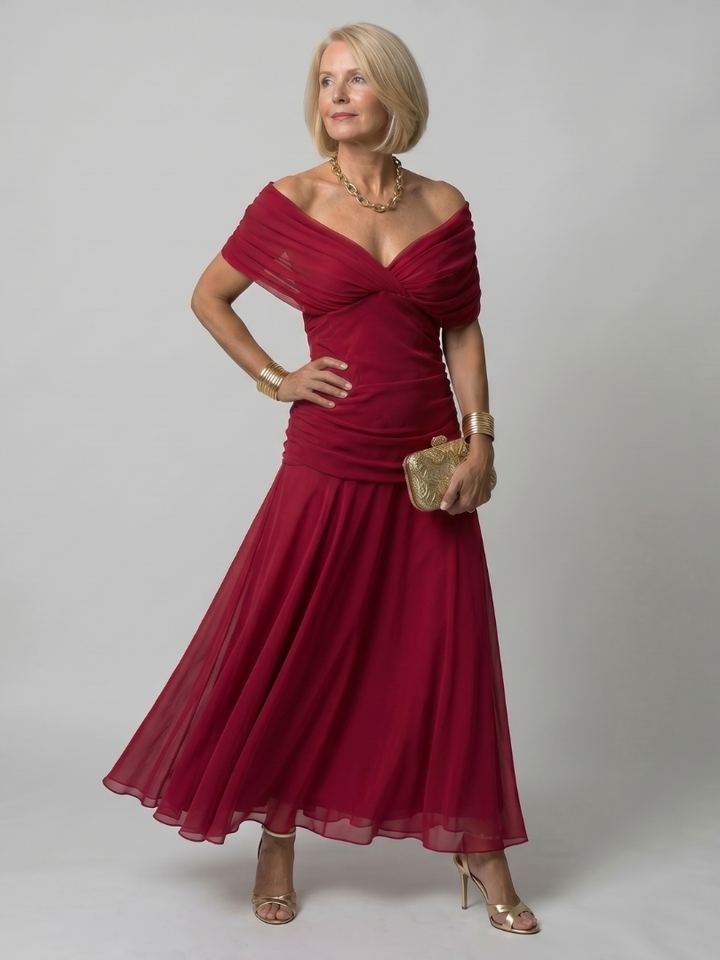 Violet & Grace™ | Off Shoulder Flow Midi Dress