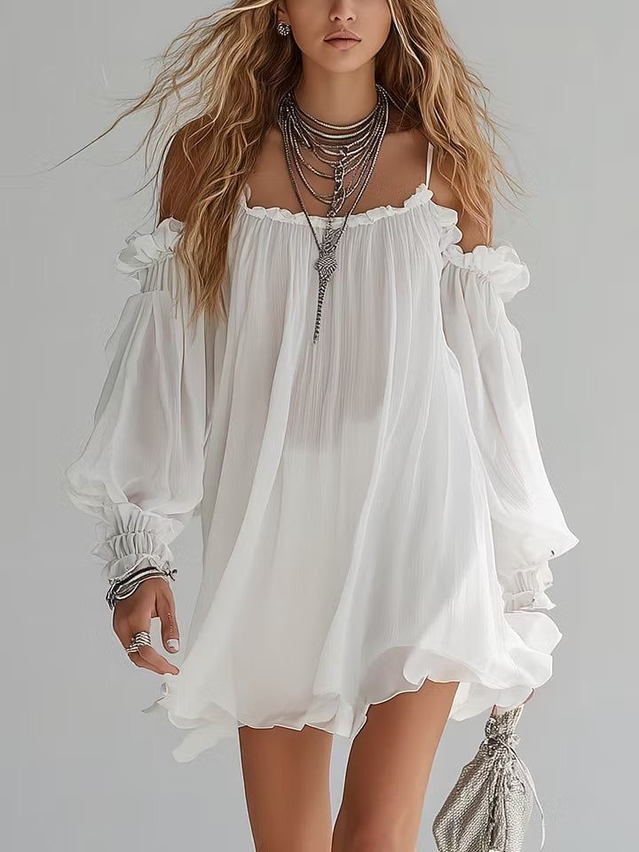 Mélusine | Off-Shoulder Mini Fluid Bohemian Dress