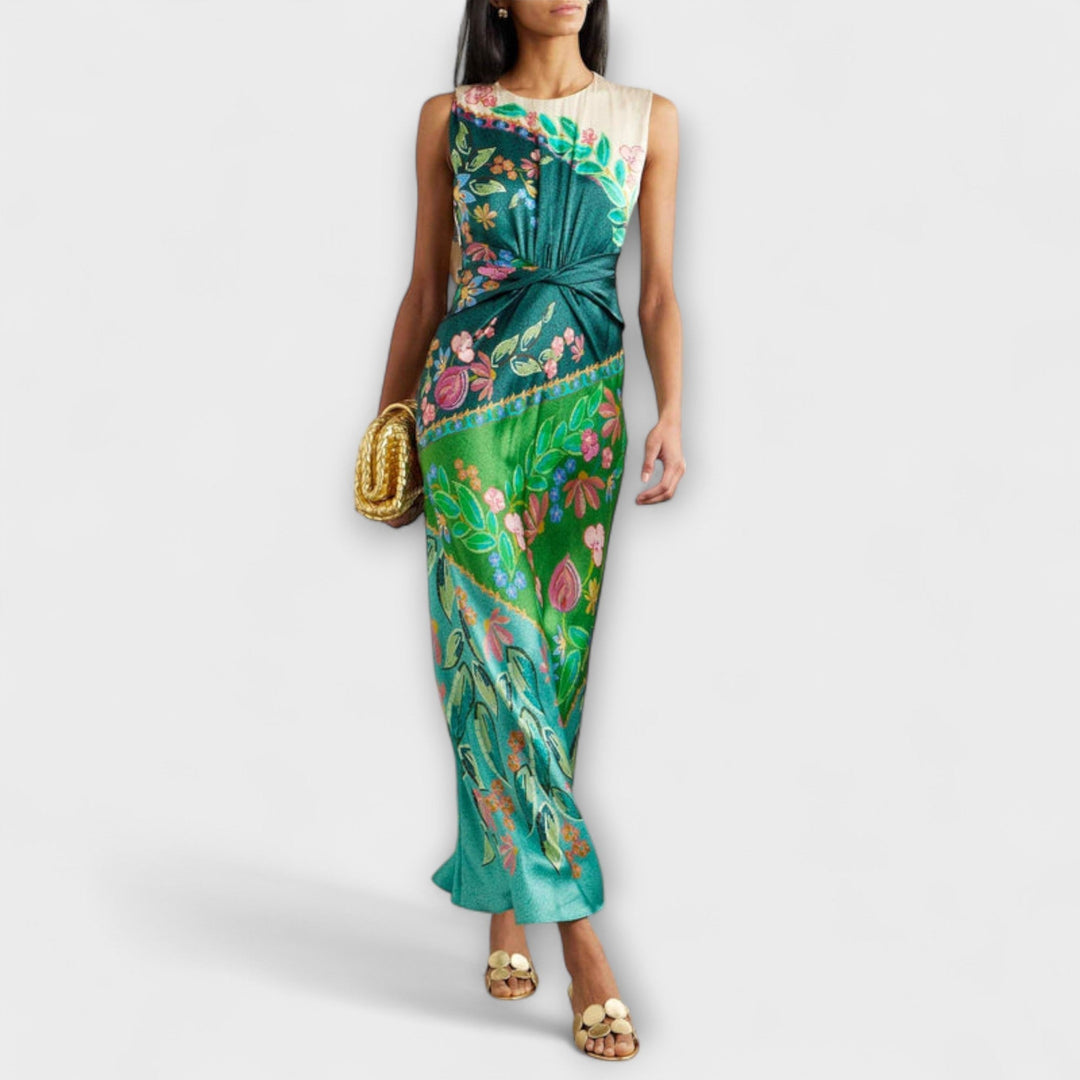 Aisling - Elegant Twisted Draped Floral Maxi Dress