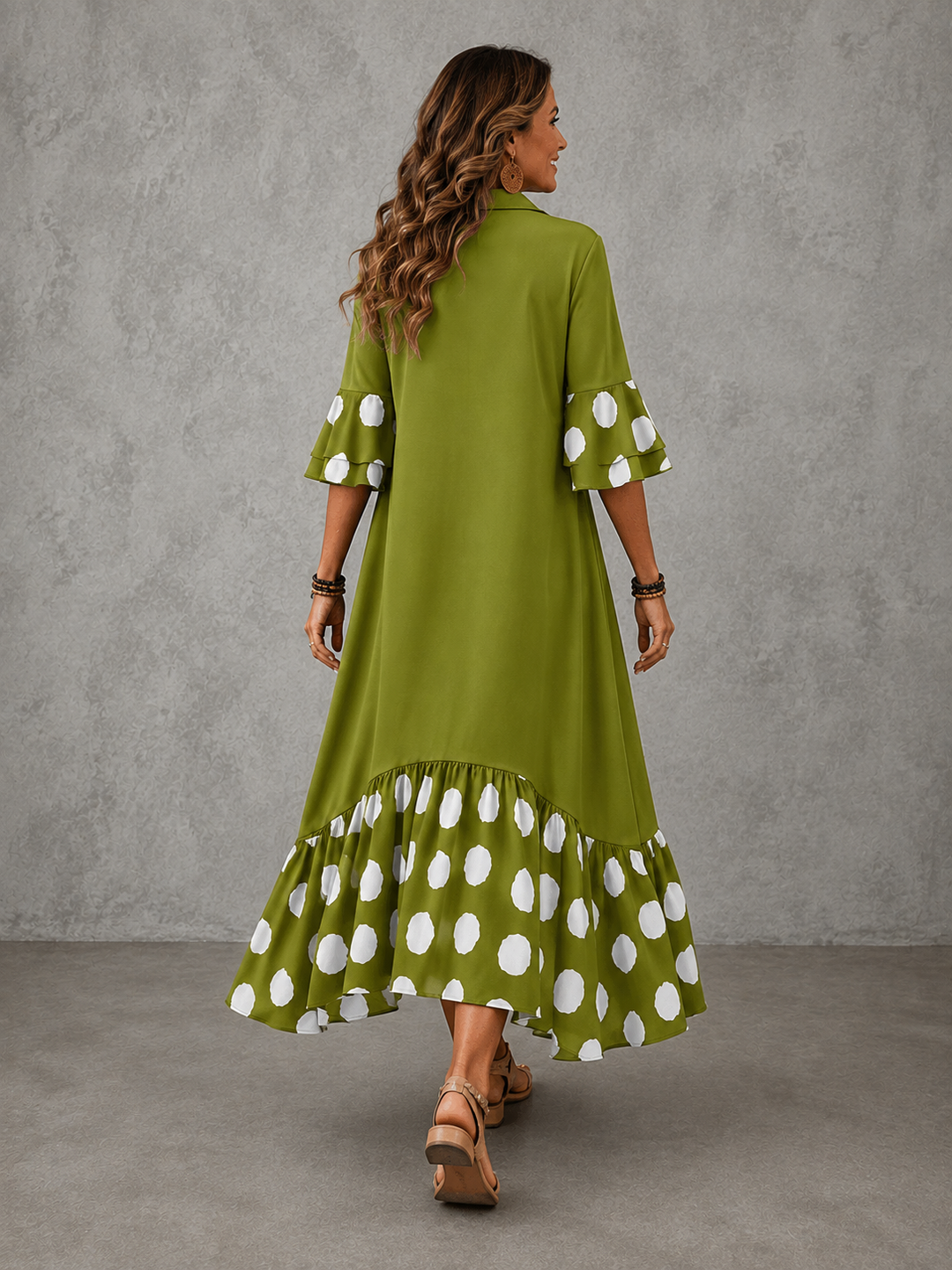 Beatrice | Polka Dot Lapel Midi Dress for Women