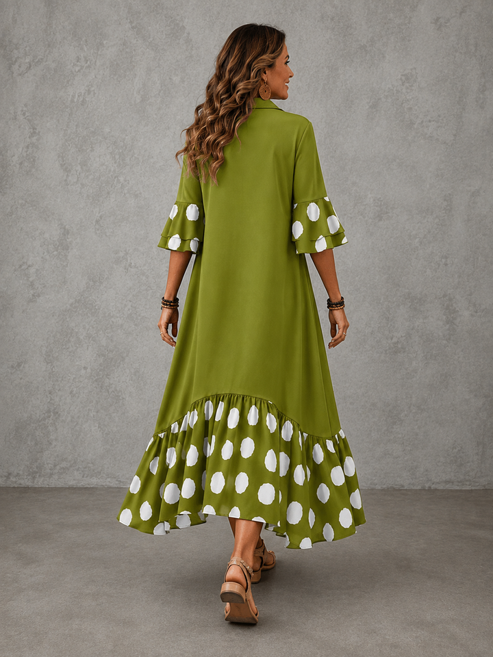 Beatrice | Polka Dot Lapel Midi Dress for Women