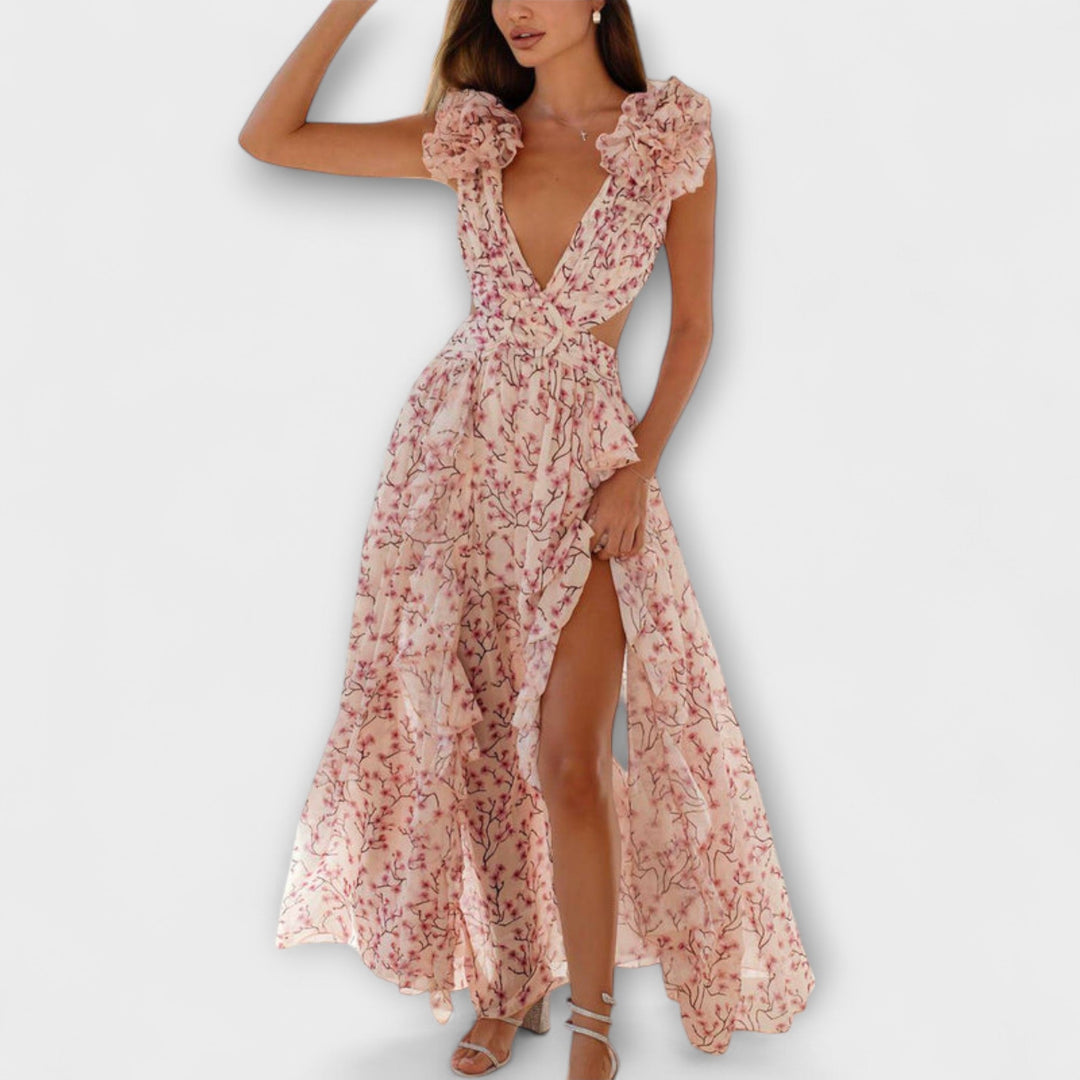 Elin - Maxi Dress with Ruffled Hem and Cut-Out Details