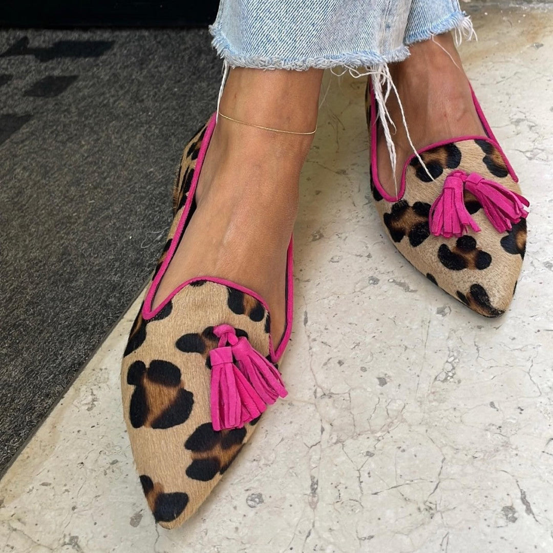 Ana | Animal Print Ballet Flats With Chic Tassels