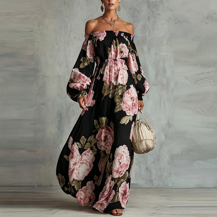 Payton | Off-Shoulder Floral Maxi Dress, Long Sleeves