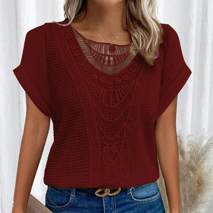 Ariana - Top with Round Neck and Lace Trim