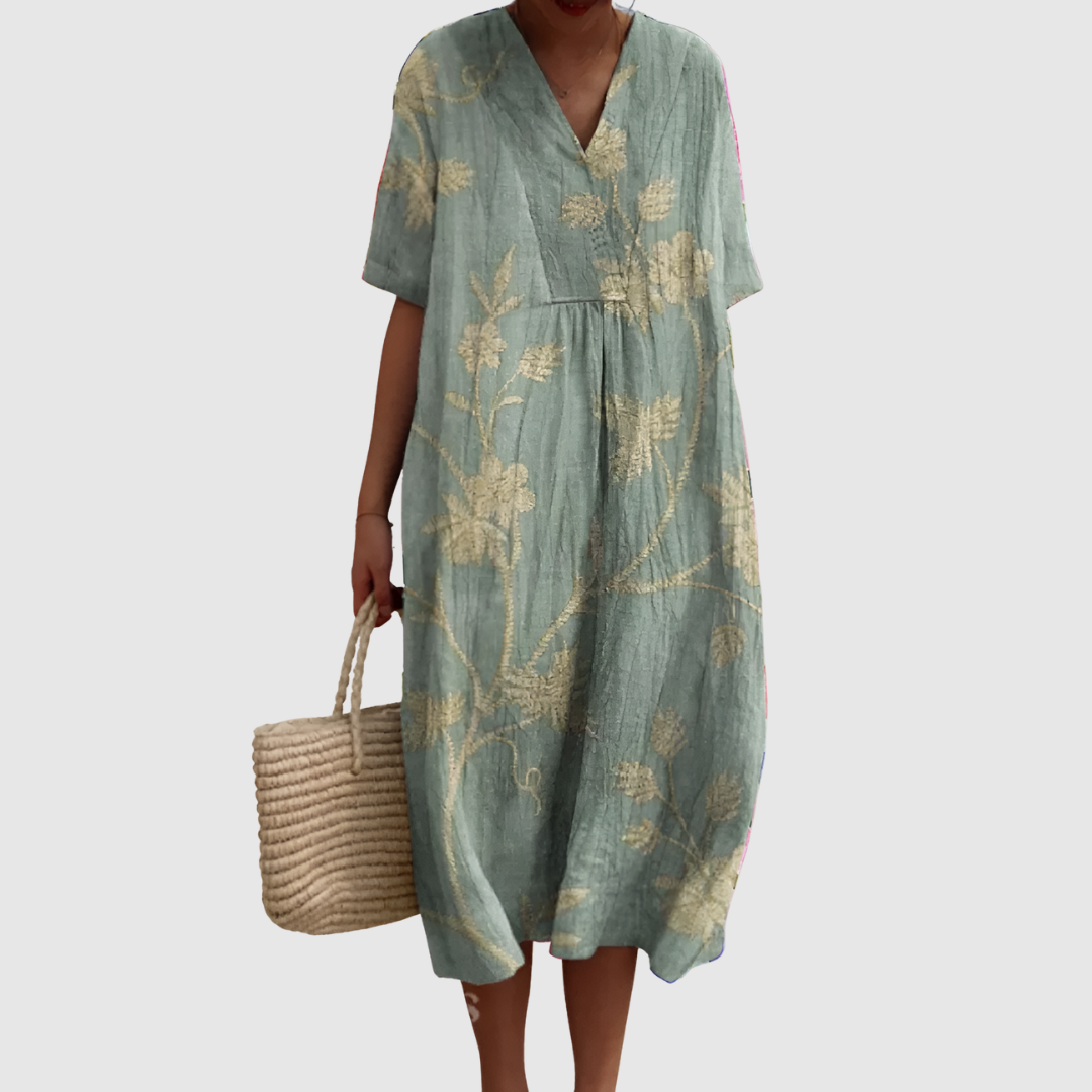 Iris | Sage Vine Embroidered Midi Dress