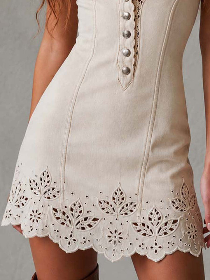 Gabrielle | V-Neck Ivory Lace Mini Dress