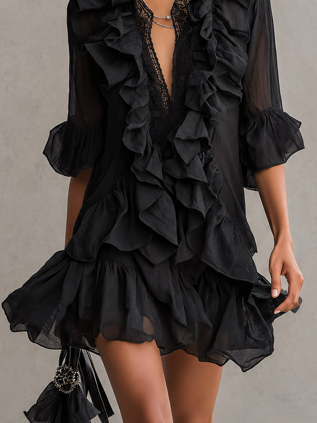 Anaïs | Black Ruffled Chiffon Mini Dress