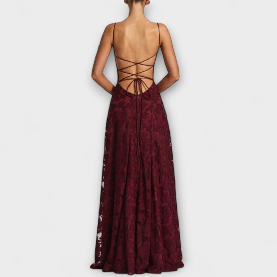 Kairi - Stylish Floral Lace Maxi Dress with Spaghetti Straps