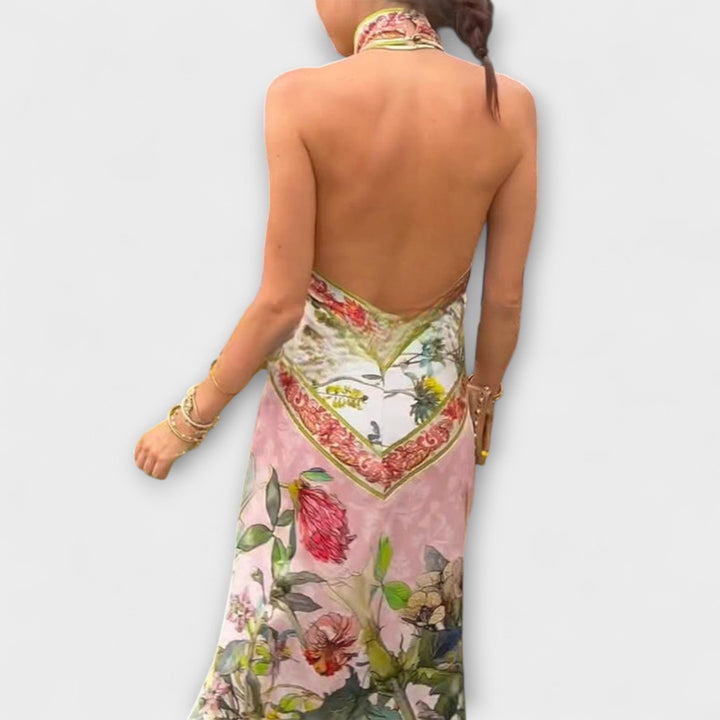 Ayla - Floral Pattern Sleeveless Open Back Maxi Dress