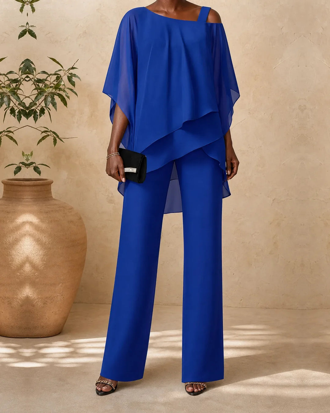 Yvette | One-Shoulder Draped Top & Wide-Leg Set
