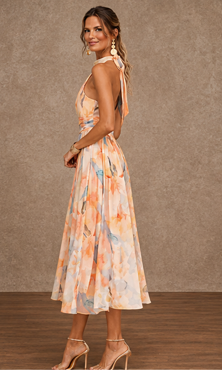 Lily | Halter Watercolor Print Maxi Dress for Women