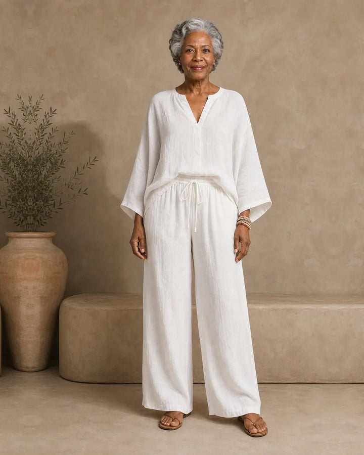 Camryn | Linen Look V-Neck Two-Piece Set