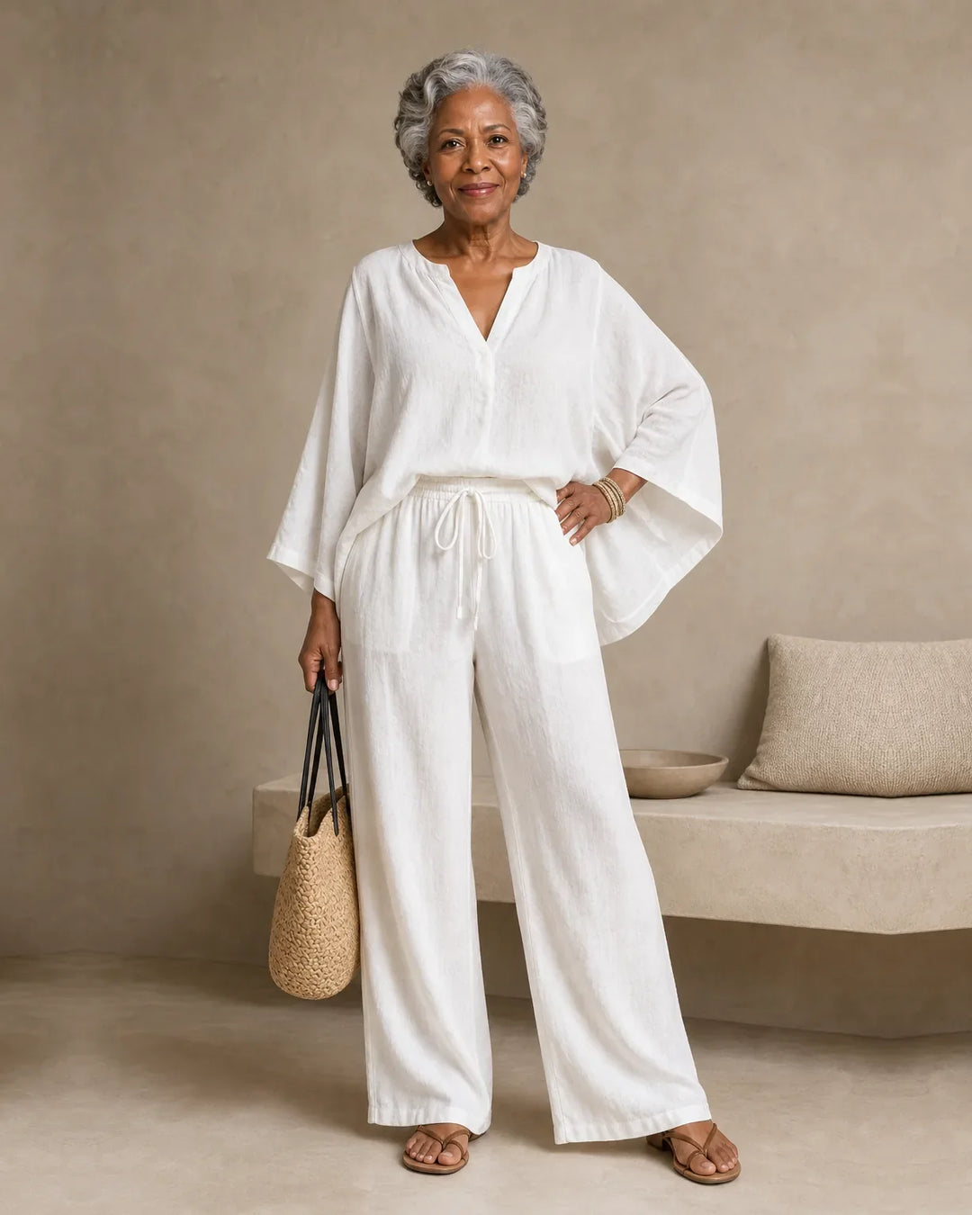 Camryn | Linen Look V-Neck Two-Piece Set