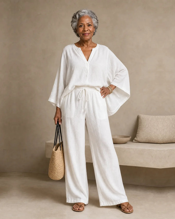 Camryn | Linen Look V-Neck Two-Piece Set